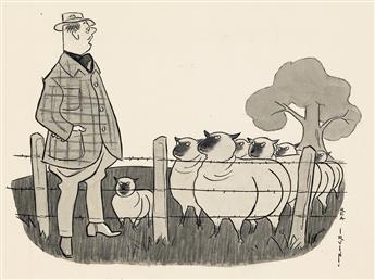 REA IRVIN. Man regarding sheep.